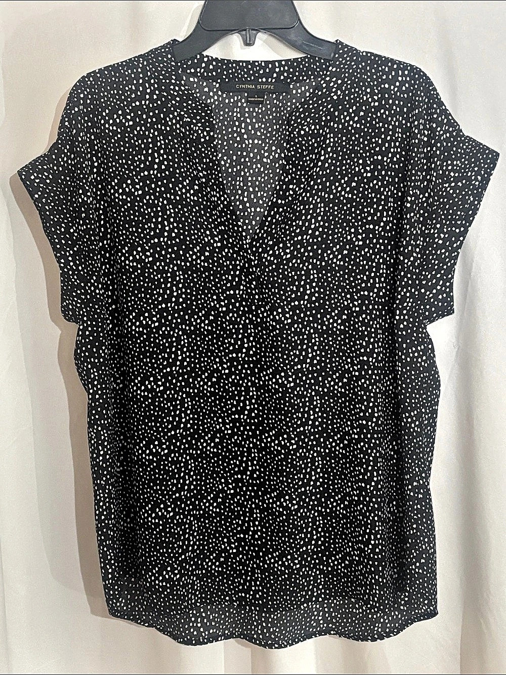 Cynthia Steffe Black & White V-Neck Dot Print Blouse
